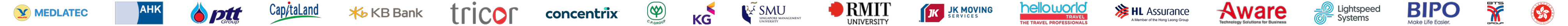 Khách hàng của Savvycom: Medlatec, AHK, PTT, CapitaLand, KB Bank, Tricor, Concentrix, C.P. Group, KG, SMU, RMIT, JK Moving, Helloworld Travel, HL Assurance, Aware, Lightspeed Systems, BIPO, BTS Group